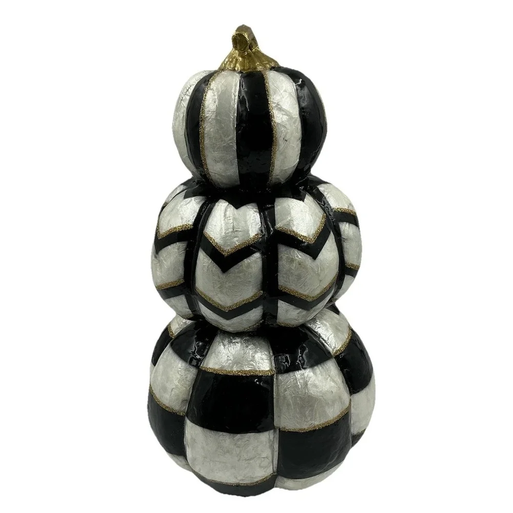 Black White Gold Stacked Trio Pumpkins 14